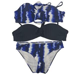 SurfGear Womans size S 3-Piece Bikini Lot 2 Bikini Tops 1 Bikini Bottom Blue Blk